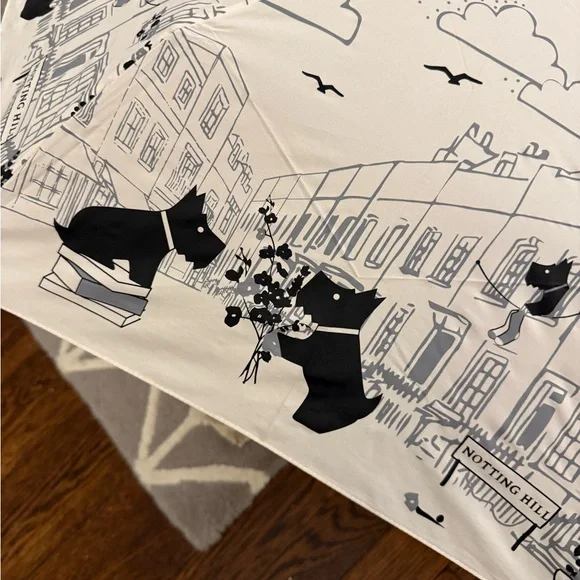 RADLEY LONDON Cream and Black Cityscape Print Folding Umbrella Scottie dog - Picture 2 of 8